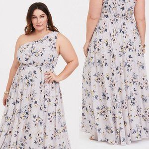 Torrid | Light Lilac Purple Floral One-Shoulder/Asymmetric Chiffon Maxi Gown